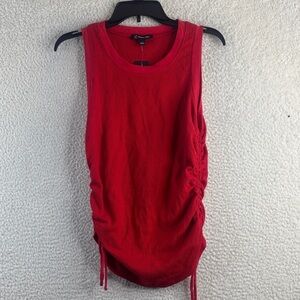 NWT INC Womens Red Ruched Side-Tie Sleeveless Crew Neck Tank Top L LARGE